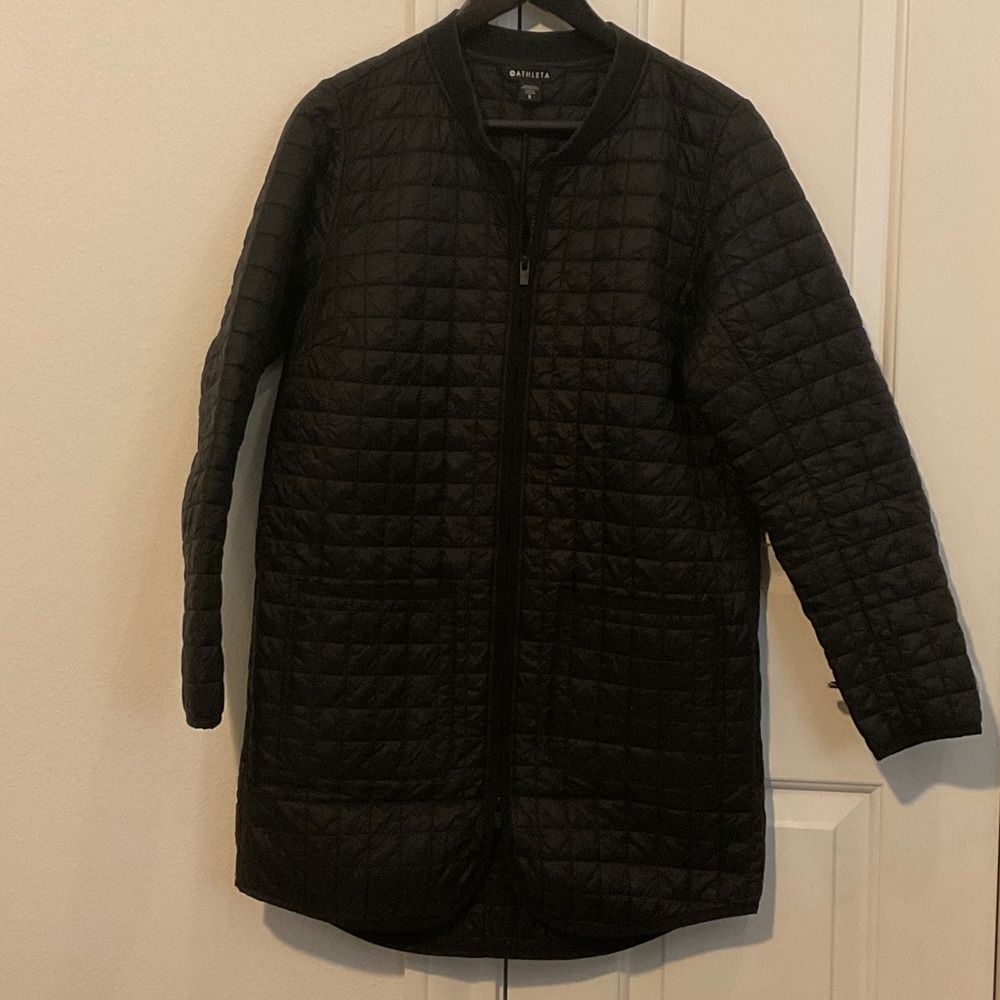 Athleta Quilted Longline Puffer Coat Lightweight Black SZ S Pre-owned